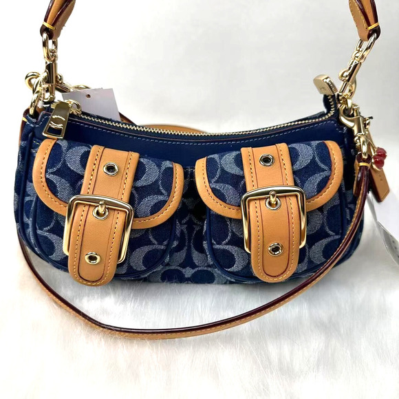 Coach Ashton Shoulder Crossbody Bag in Signature Denim Gold/Denim Natural CY700 - Picture 3 of 13